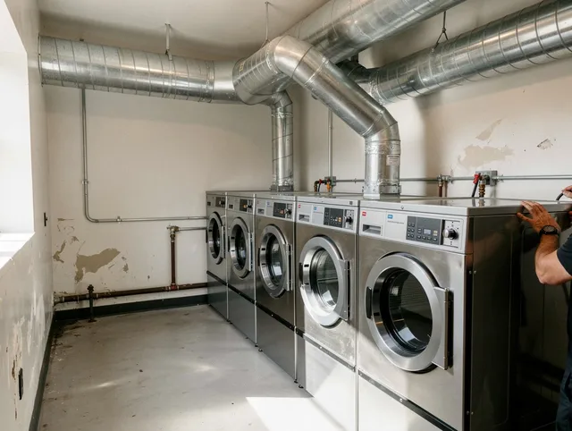 St. Simons Dryer Vent Cleaning team performing large-scale commercial dryer vent cleaning in St. Simons