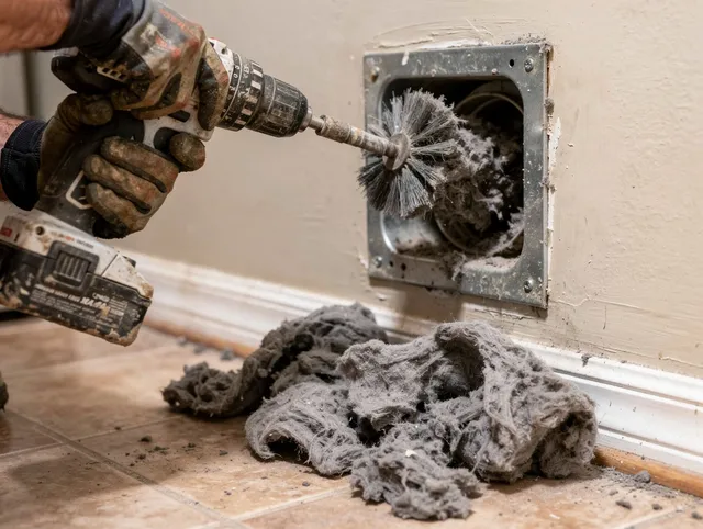 Certified St. Simons Dryer Vent Cleaning technician performing dryer vent cleaning in St. Simons